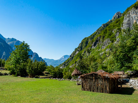 Local-Hut-Albanian-Alps Traditional shepherd's hut in the Theth valley in the Albanian Alps